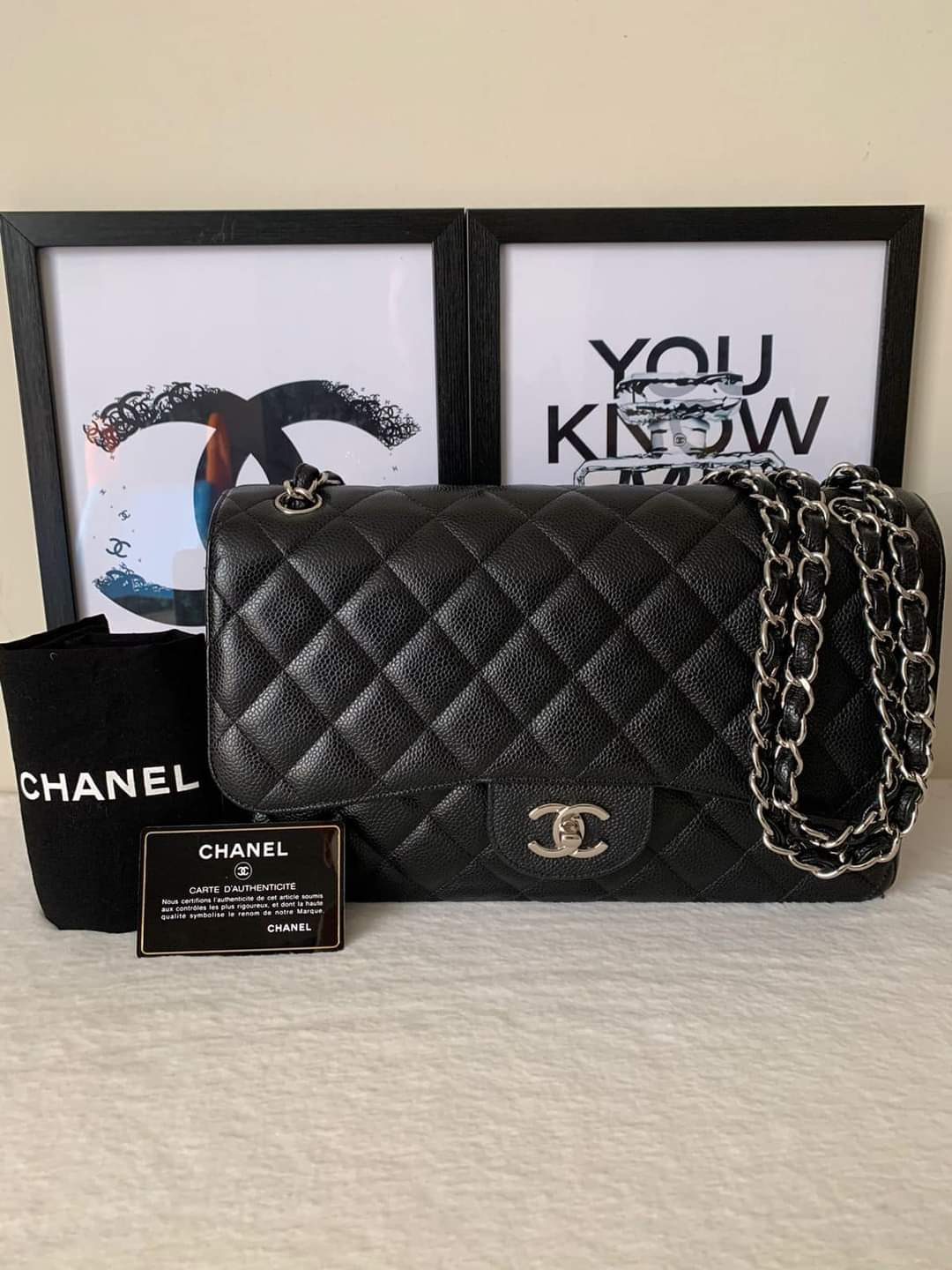 CHANEL CLASSIC FLAP (1909xxxx) JUMBO BLACK CAVIAR GOLD HARDWARE, WITH CARD,  NO DUST COVER & BOX