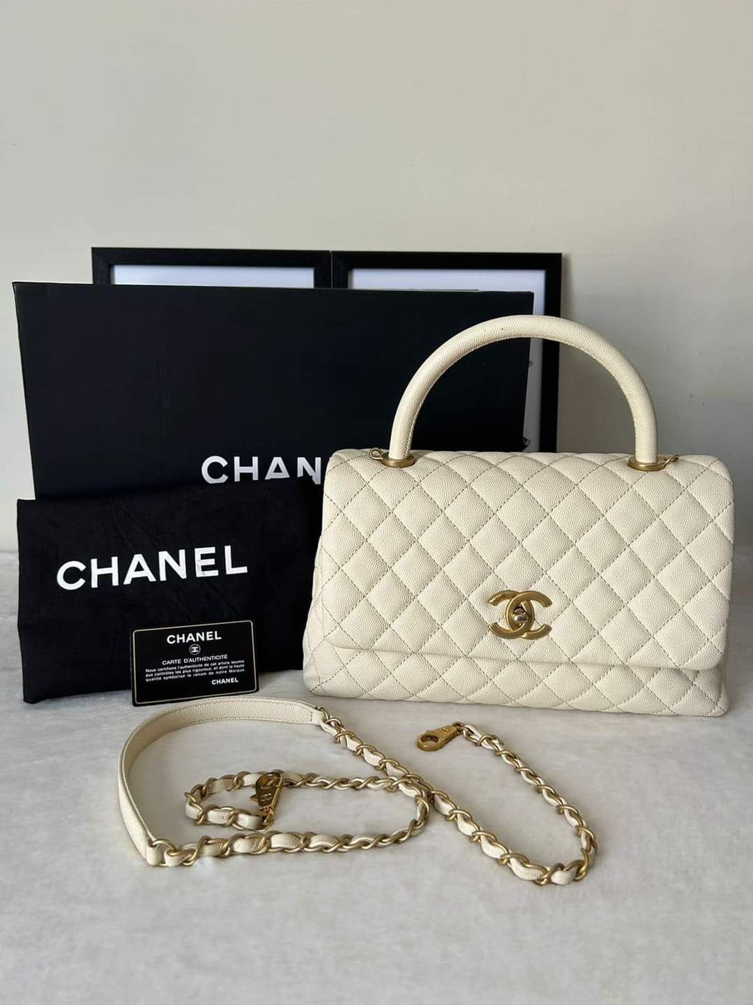 Chanel Aged Calfskin Chevron Coco Handle Large Flap Bag Green