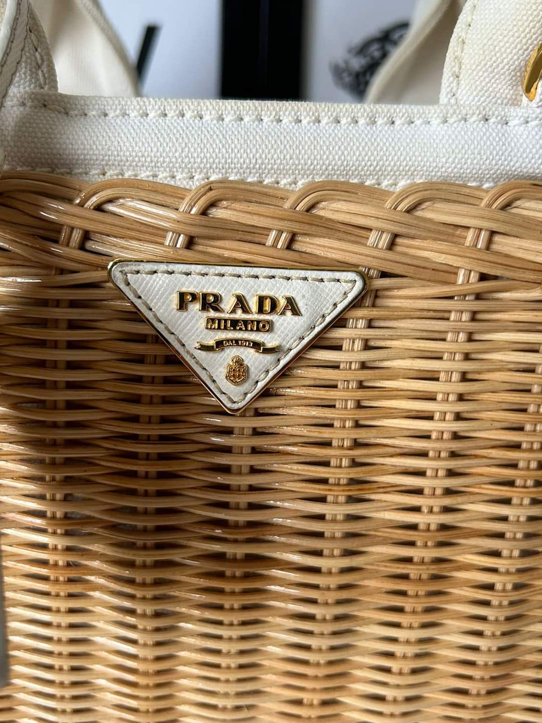 Prada Basket Bag Wicker with Canapa Small at 1stDibs  prada wicker bag, prada  wicker clutch, prada wicker and canvas tote bag