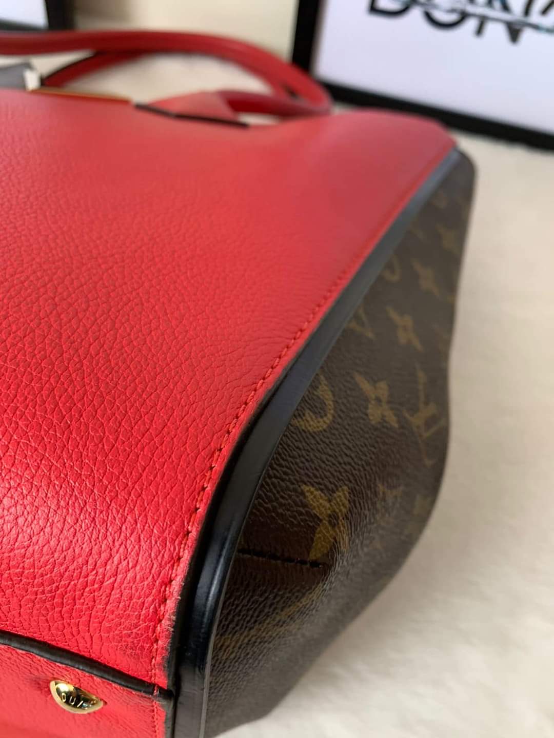 082923 Preloved Louis Vuitton Monogram and Red Leather Kimono MM