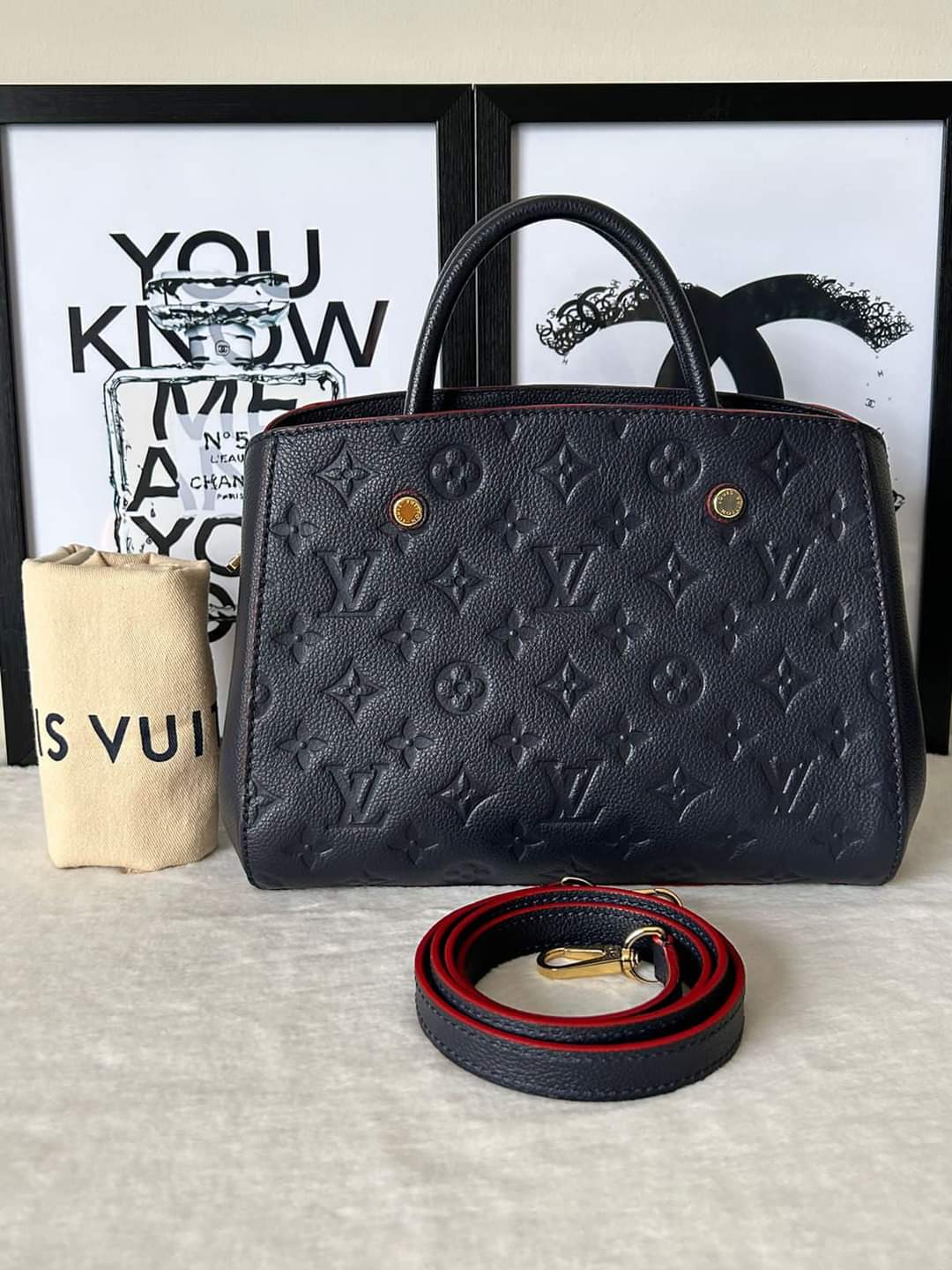 Louis Vuitton - Authenticated Montaigne Handbag - Leather Black for Women, Good Condition